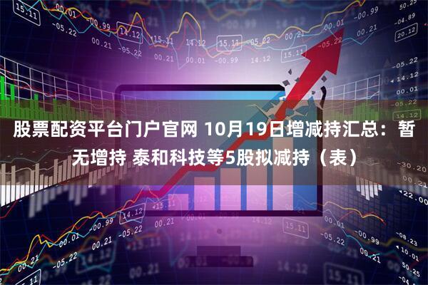 股票配资平台门户官网 10月19日增减持汇总：暂无增持 泰和科技等5股拟减持（表）